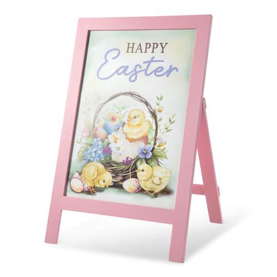 Glitzhome&#xAE; 23.75&#x22; Easter Wooden Chicks Easel Porch Sign